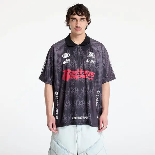 A BATHING APE Тениска A BATHING APE Flame Pattern Overall Print Half Zip Relax Fit Polo Shirt UNISEX Black S