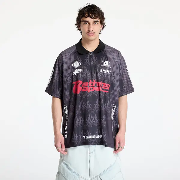 A BATHING APE Тениска A BATHING APE Flame Pattern Overall Print Half Zip Relax Fit Polo Shirt UNISEX Black XL