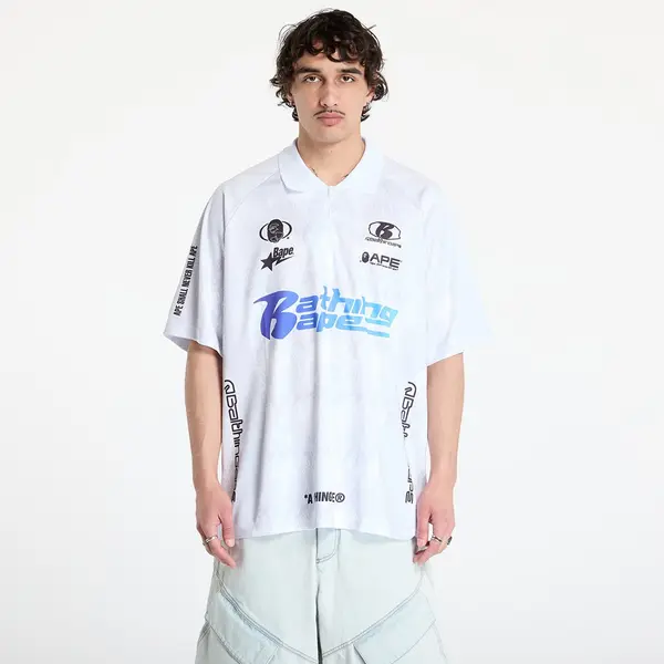 A BATHING APE Тениска A BATHING APE Flame Pattern Overall Print Half Zip Relax Fit Polo Shirt UNISEX White L