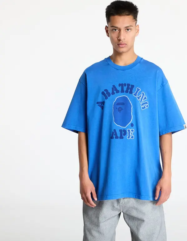 A BATHING APE Тениска A BATHING APE Garment Dye College Relaxed Fit Tee Blue XXL