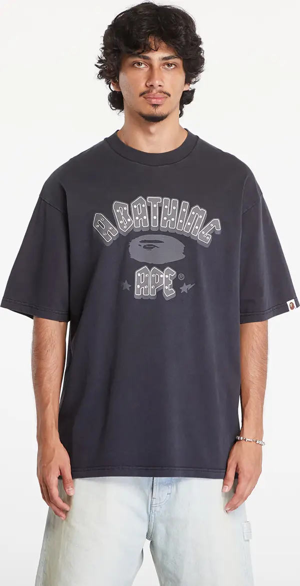 A BATHING APE Тениска A BATHING APE Garment Dye Rhinestone Logo Relaxed Fit Short Sleeve Tee Charcoal XL