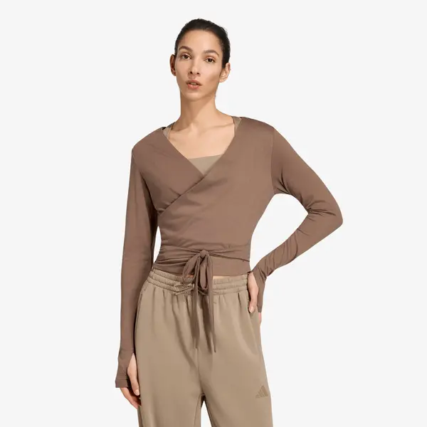 adidas Performance Тениска adidas 3-Stripes Studio Soft Ballet Wrap Top Earth Strata/ Glow Blue M