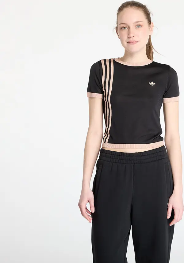 adidas Originals Тениска adidas Knitted 3 Stripe Short Tee Black S