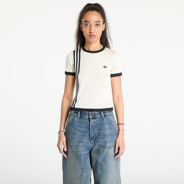 adidas Originals Тениска adidas Knitted 3 Stripe Short Tee Cream White XS