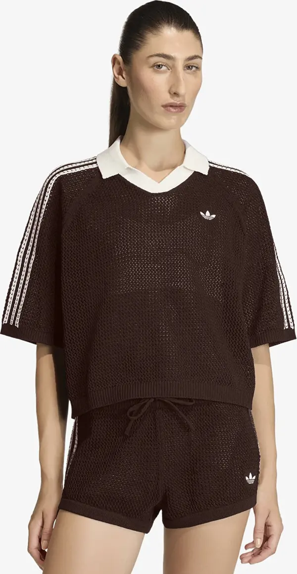 adidas Originals Тениска adidas Knitted Crochet Polo Aurora Coffee M