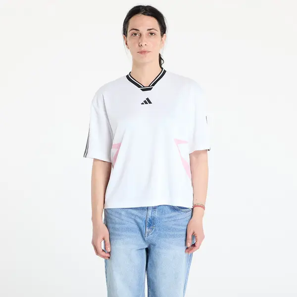 adidas Performance Тениска adidas Tiro Cut 3 Stripes Color Block Boyfriend T-Shirt White/ Black/ True Pink M