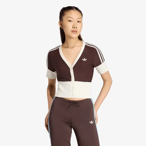 adidas Originals Тениска adidas V-Neck Shirt With Buttons Aurora Coffee M