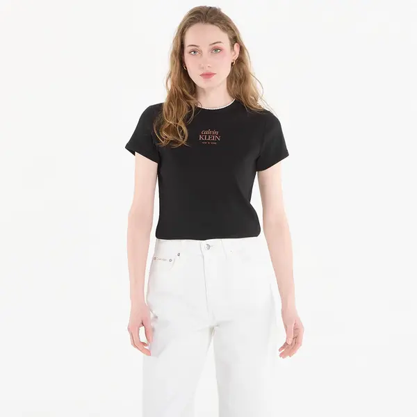 Calvin Klein Тениска Calvin Klein Jeans Ss 2X2 Baby Rib Logo Baby Tee Black L