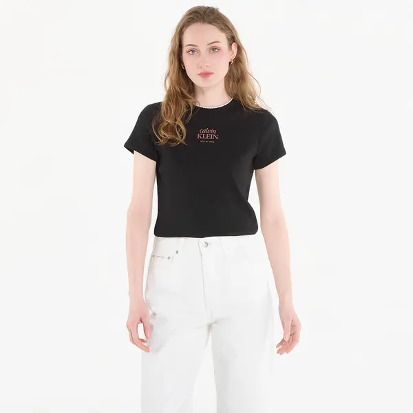 Calvin Klein Тениска Calvin Klein Jeans Ss 2X2 Baby Rib Logo Baby Tee Black M