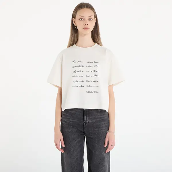 Calvin Klein Тениска Calvin Klein Jeans Ss Cropped Boxy Grap Tee White M