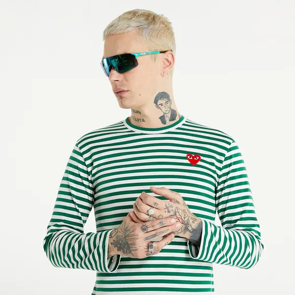 Comme des Garçons PLAY Тениска Comme des Garçons PLAY Long Sleeve Tee UNISEX Green/ White XL