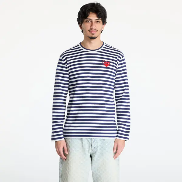 Comme des Garçons PLAY Тениска Comme des Garçons PLAY Stripe Emblem x Metalstone Long Sleeve Tee UNISEX Navy/ White XXL