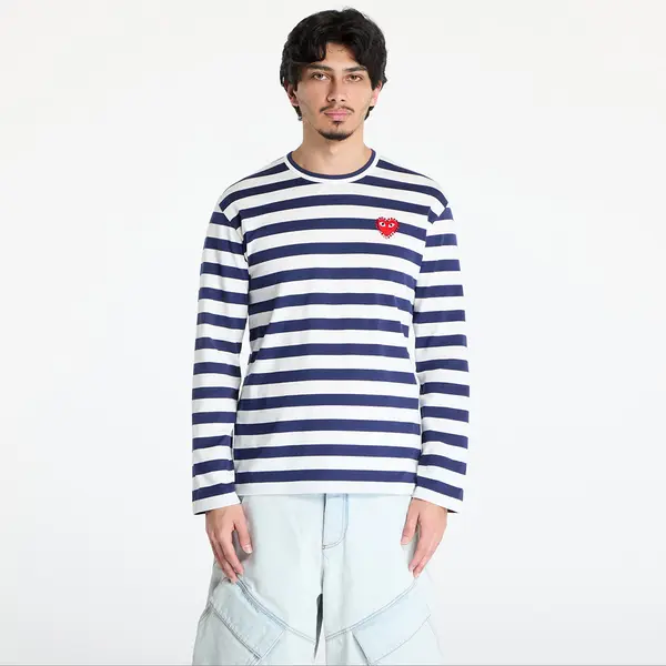 Comme des Garçons PLAY Тениска Comme des Garçons PLAY Stripe Emblem x Rhinestone Long Sleeve Tee UNISEX Navy/ White XL