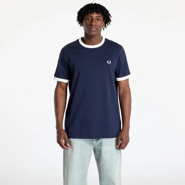 FRED PERRY Тениска FRED PERRY Taped Ringer T-Shirt Carbon Blue XXL