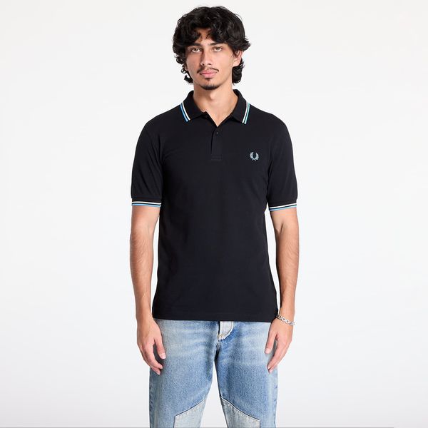 FRED PERRY Тениска FRED PERRY The Twin Tipped Shirt Black/ Ecru/ Soft blue M
