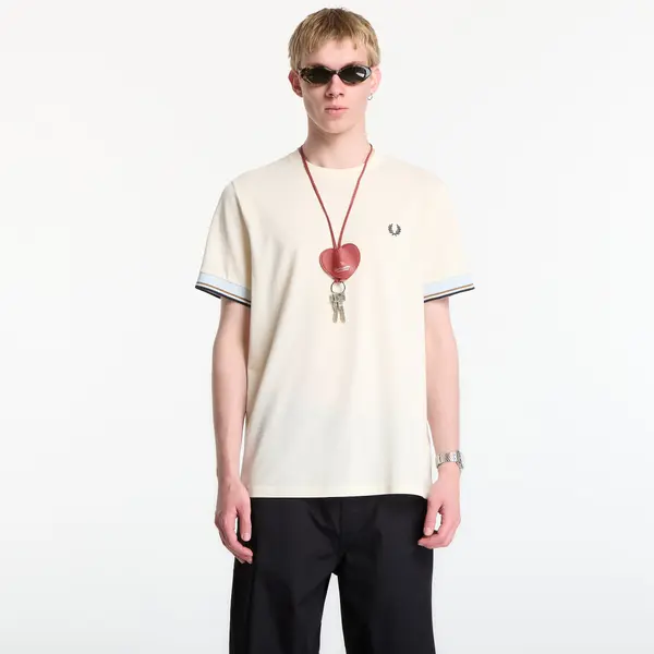 FRED PERRY Тениска Fred Perry Twin Tipped Cuff T-Shirt Ecru XL