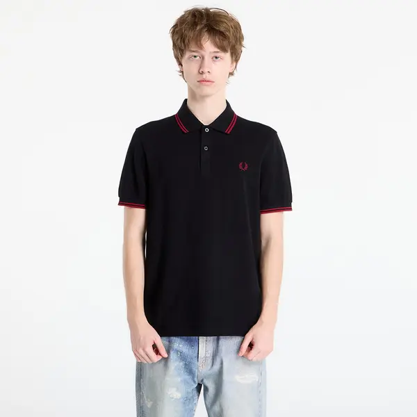 FRED PERRY Тениска FRED PERRY Twin Tipped Fred Perry Shirt Black/ Burnt Red M