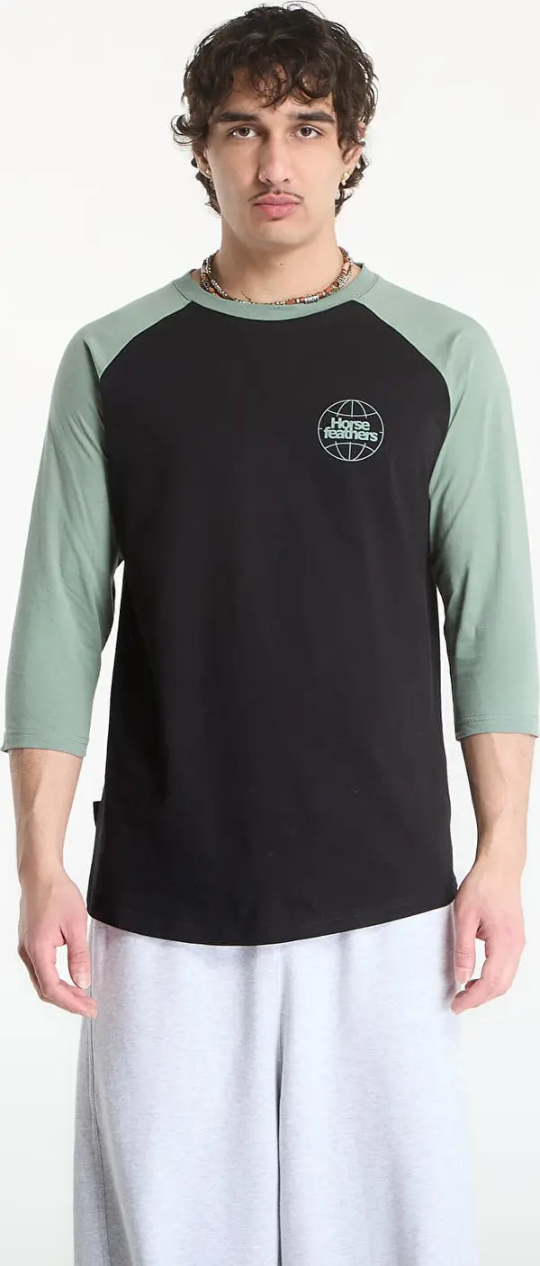 Horsefeathers Тениска Horsefeathers Global Raglan T-Shirt Black/ Iceberg Green S