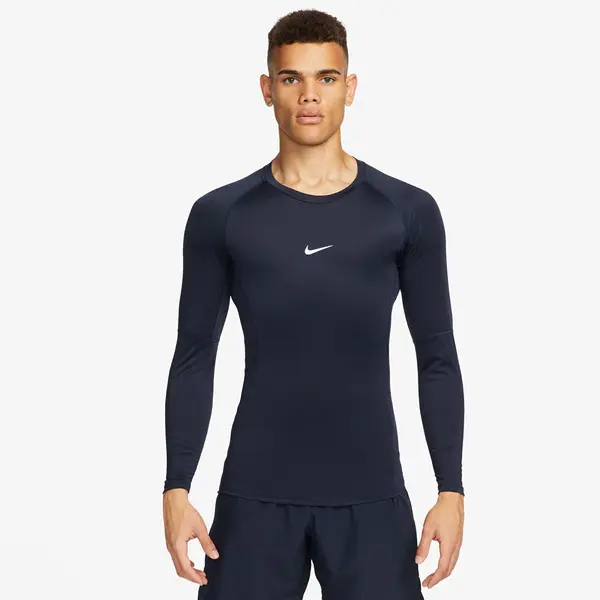 Nike Тениска Nike Pro Men's Dri-FIT Tight Long-Sleeve Fitness Top Obsidian/ White XL
