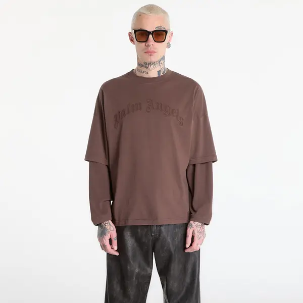 Palm Angels Тениска Palm Angels Curved Logo Double Tee L/S UNISEX Brown/ Brown M