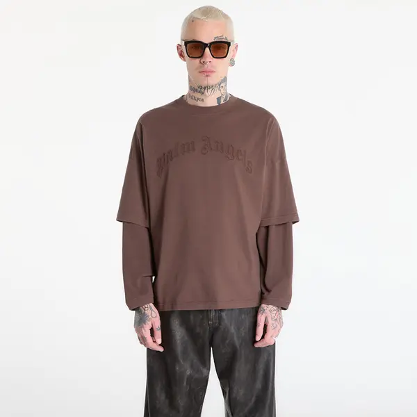 Palm Angels Тениска Palm Angels Curved Logo Double Tee L/S UNISEX Brown/ Brown XL