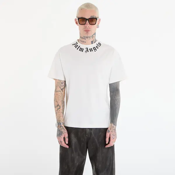 Palm Angels Тениска Palm Angels Neck Logo Regular Tee UNISEX Off White/ Black XXL
