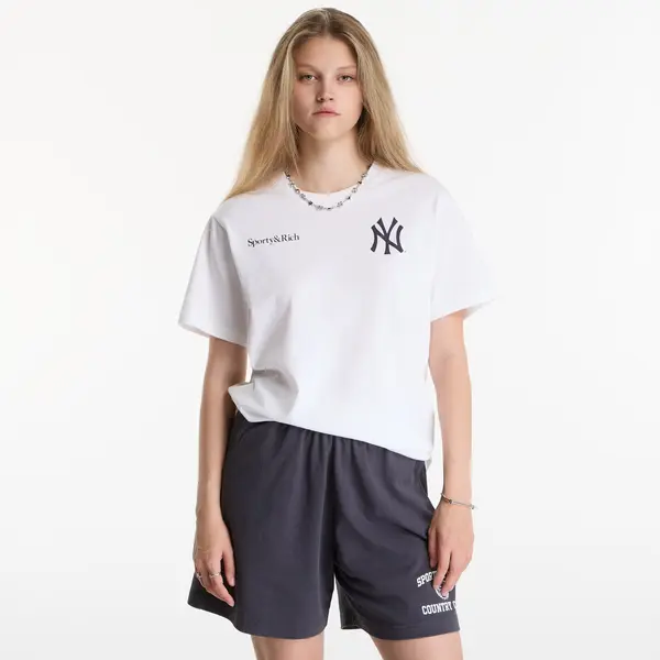Sporty & Rich Тениска Sporty & Rich Yankees Arch Tshirt UNISEX White/ Dark Navy XL