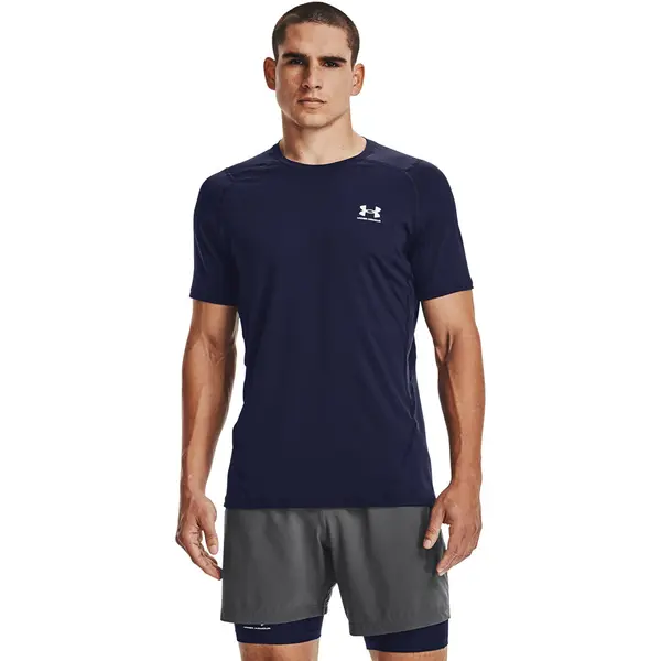 Under Armour Тениска Under Armour Hg Armour Fitted SS Midnight Navy/ White XXXL
