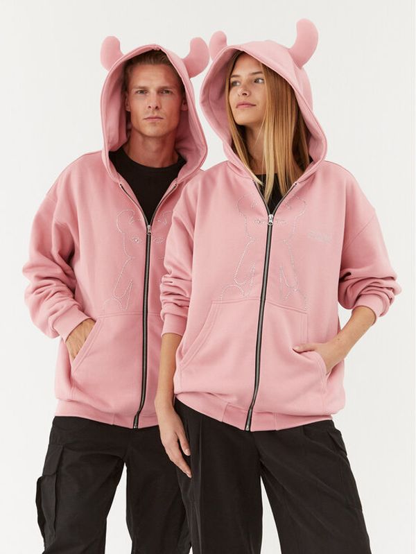 2005 2005 Суитшърт Unisex Studded Horned Lucy Zip Розов Relaxed Fit