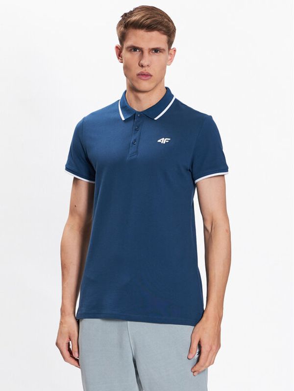 4F 4F Тениска с яка и копчета 4FSS23TPTSM040 Син Regular Fit