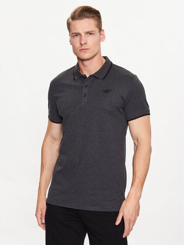 4F 4F Тениска с яка и копчета 4FSS23TPTSM040 Сив Regular Fit