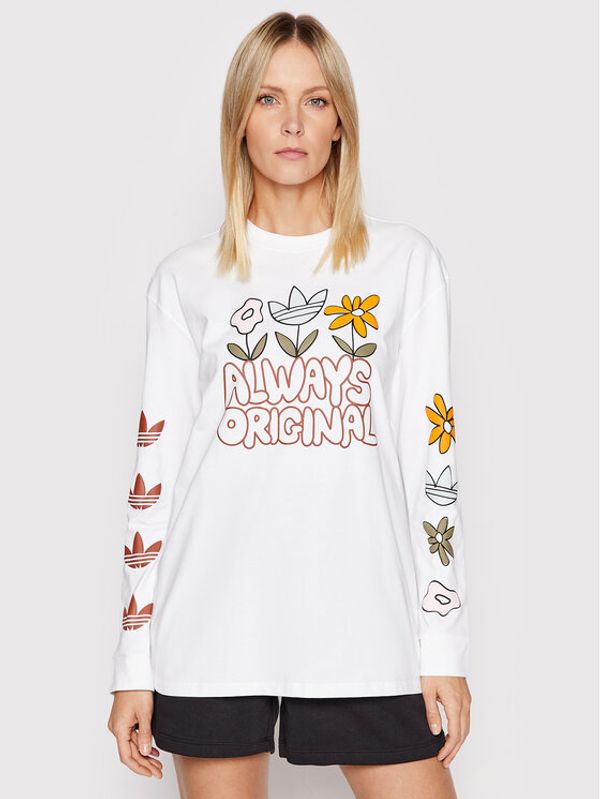 adidas adidas Блуза Always Original Graphic HF2013 Бял Relaxed Fit