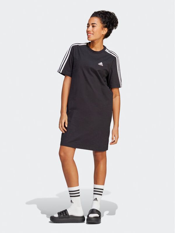 adidas adidas Ежедневна рокля Essentials 3-Stripes Single Jersey Boyfriend Tee Dress HR4923 Черен Loose Fit