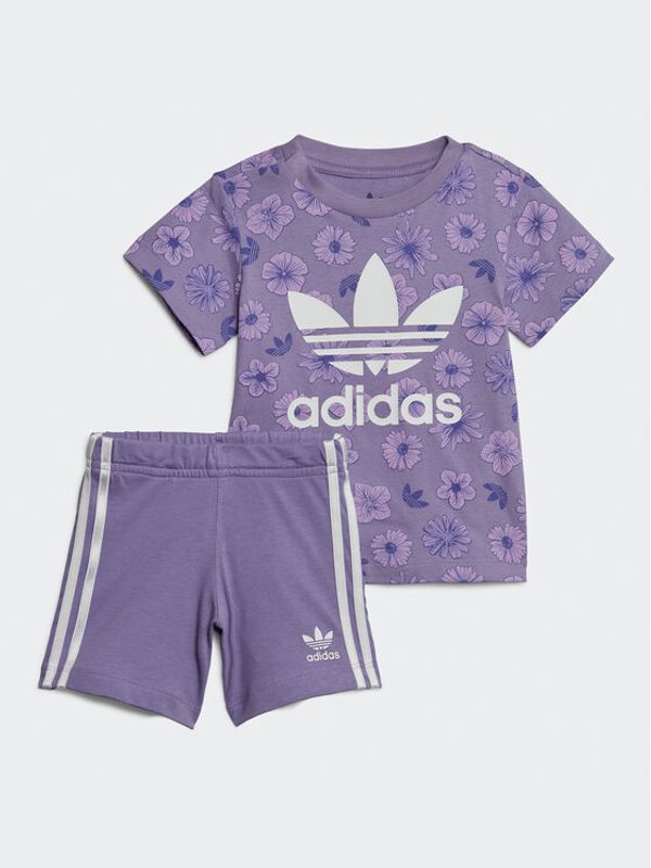 adidas adidas Спортен екип Floral Tee and Shorts Set IC8758 Виолетов Regular Fit