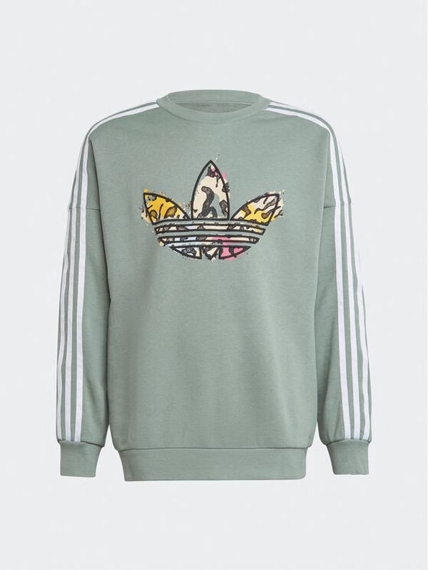 adidas adidas Суитшърт Animal Print Crew Sweatshirt IB8596 Зелен Loose Fit