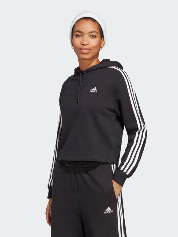 adidas adidas Суитшърт Essentials 3-Stripes French Terry Crop Hoodie IC8767 Черен Regular Fit