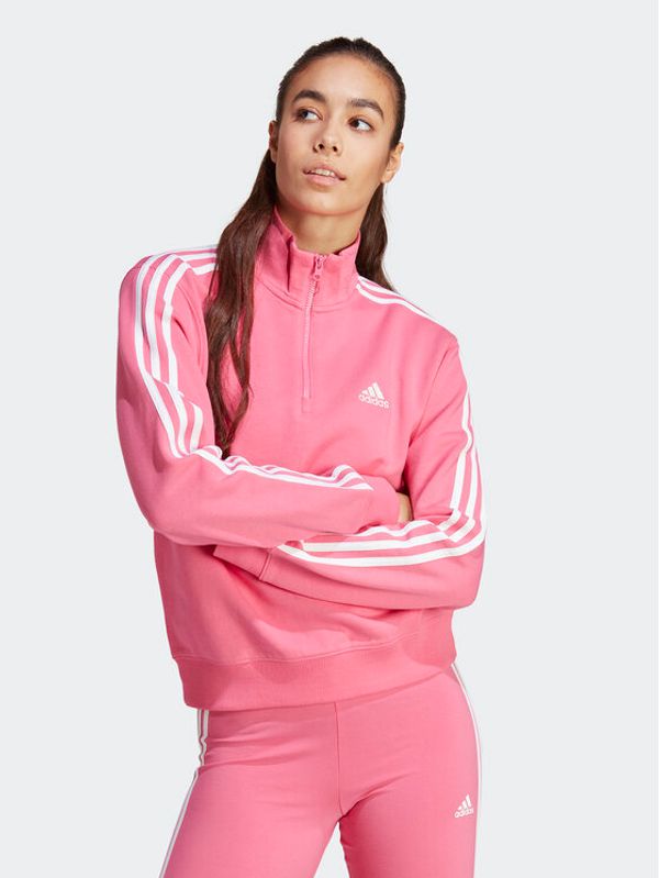 adidas adidas Суитшърт Essentials 3-Stripes Quarter-Zip Sweatshirt IC9944 Розов Regular Fit
