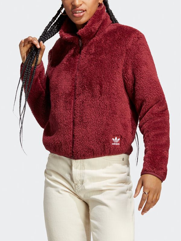 adidas adidas Суитшърт Essentials+ Fluffy Teddy Slim Zip Top HY1712 Червен Regular Fit