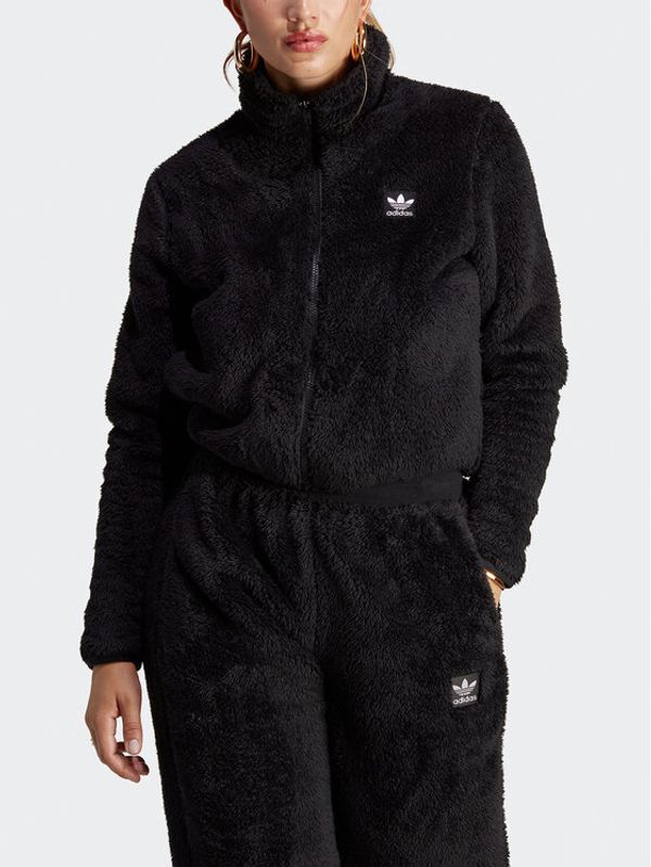 adidas adidas Суитшърт Essentials+ Fluffy Teddy Slim Zip Top IC2252 Черен Regular Fit