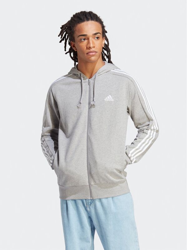 adidas adidas Суитшърт Essentials French Terry 3-Stripes Full-Zip Hoodie IC9833 Сив Regular Fit