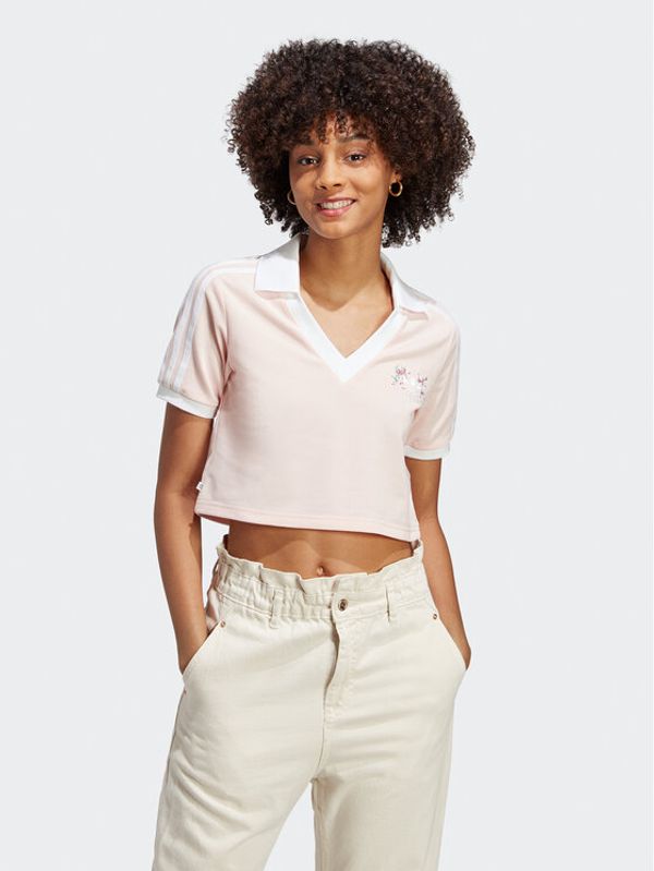 adidas adidas Тениска с яка и копчета Crop Polo Shirt IP3757 Розов