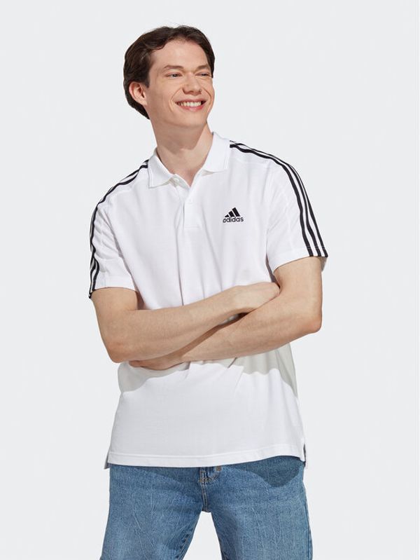 adidas adidas Тениска с яка и копчета Essentials Piqué Embroidered Small Logo 3-Stripes Polo Shirt IC9312 Бял Regular Fit