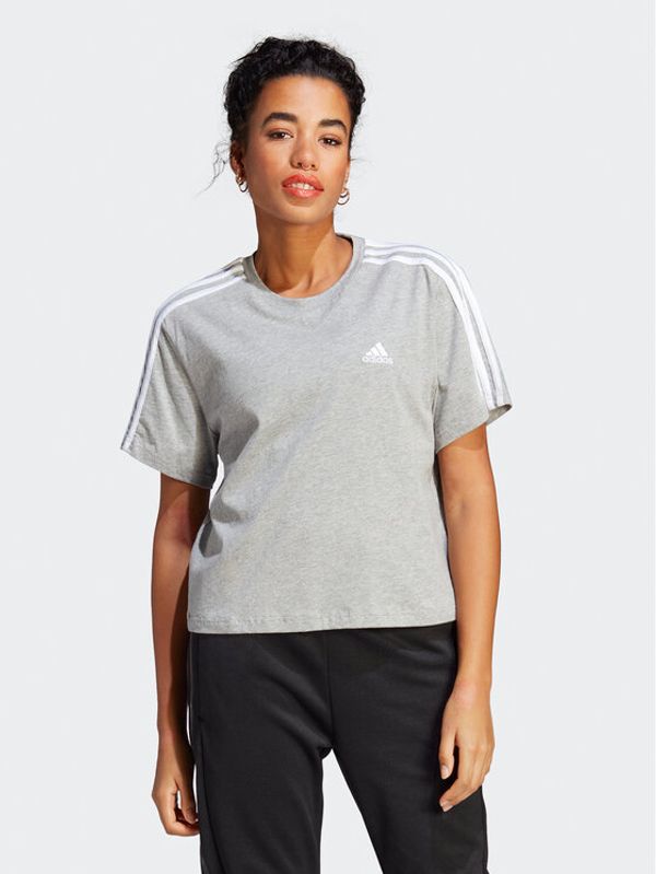 adidas adidas Тишърт Essentials 3-Stripes Single Jersey Crop Top HR4916 Сив Loose Fit