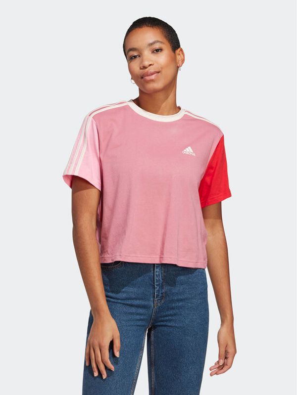 adidas adidas Тишърт Essentials 3-Stripes Single Jersey Crop Top IC9926 Розов Loose Fit