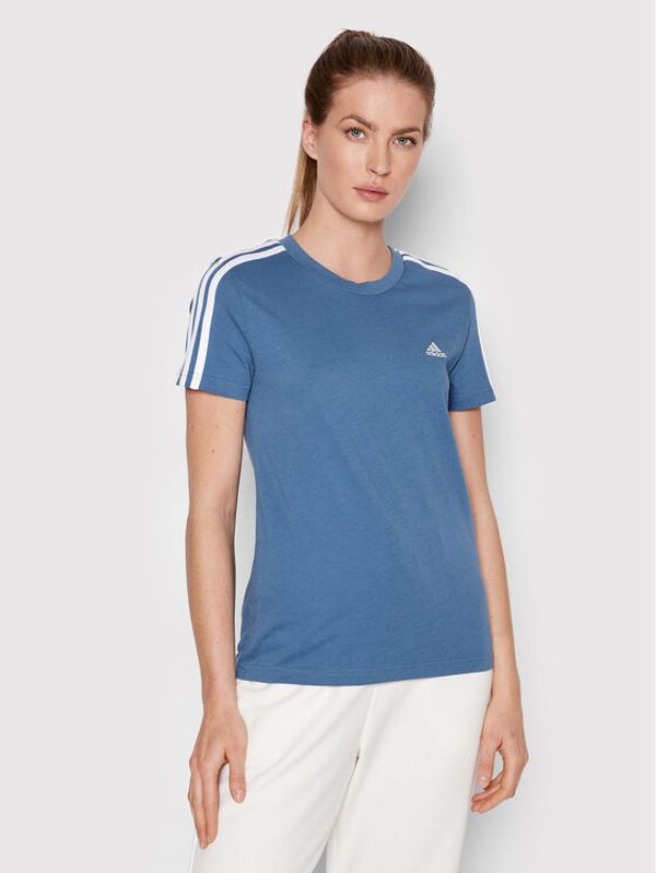 adidas adidas Тишърт Essentials 3_Stripes HF7238 Син Slim Fit