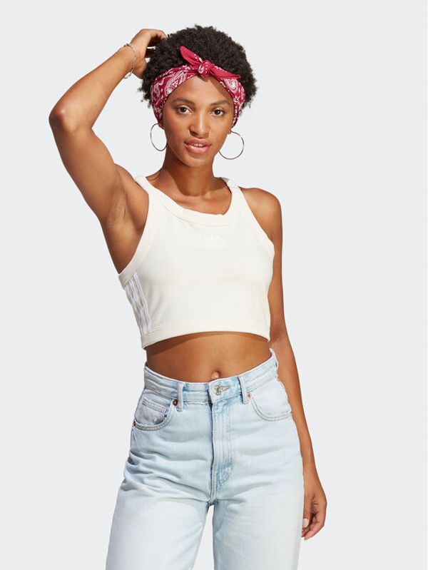 adidas adidas топ Adicolor Classics 3-Stripes Short Tank Top IC6062 Бежов Slim Fit