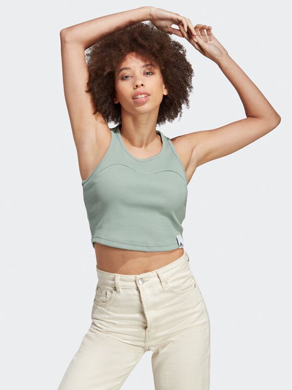 adidas adidas топ Lounge Rib Tank Top IC8757 Зелен Fitted Fit