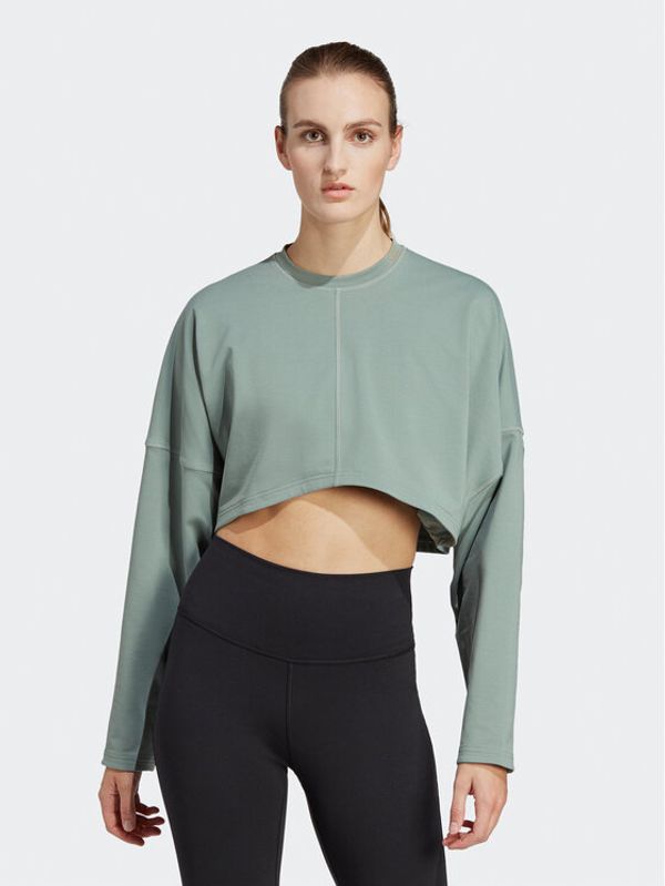 adidas Performance adidas Суитшърт Yoga Studio Crop Sweatshirt HR5086 Зелен Loose Fit