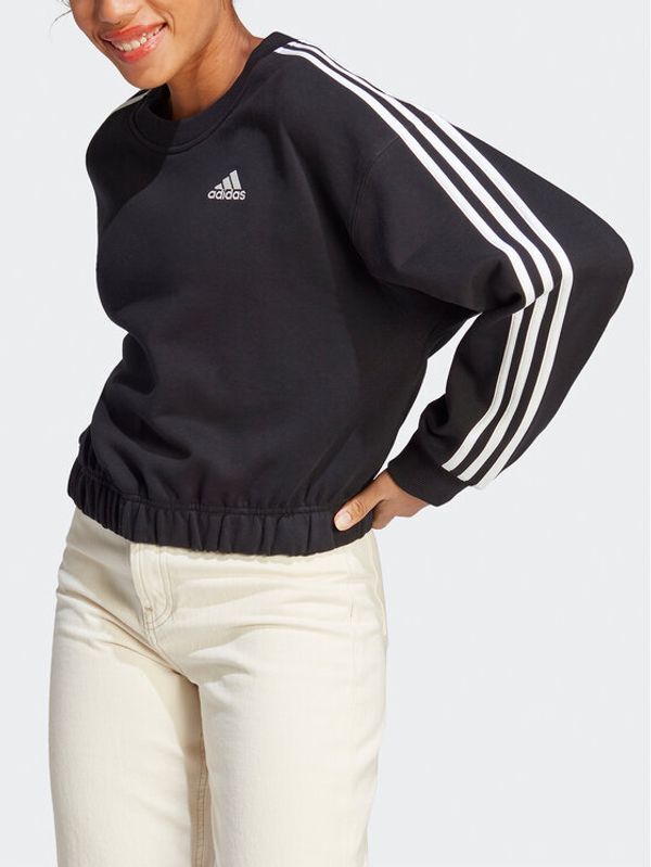 adidas Sportswear adidas Суитшърт Essentials 3-Stripes Crop Sweatshirt HR4926 Черен Loose Fit