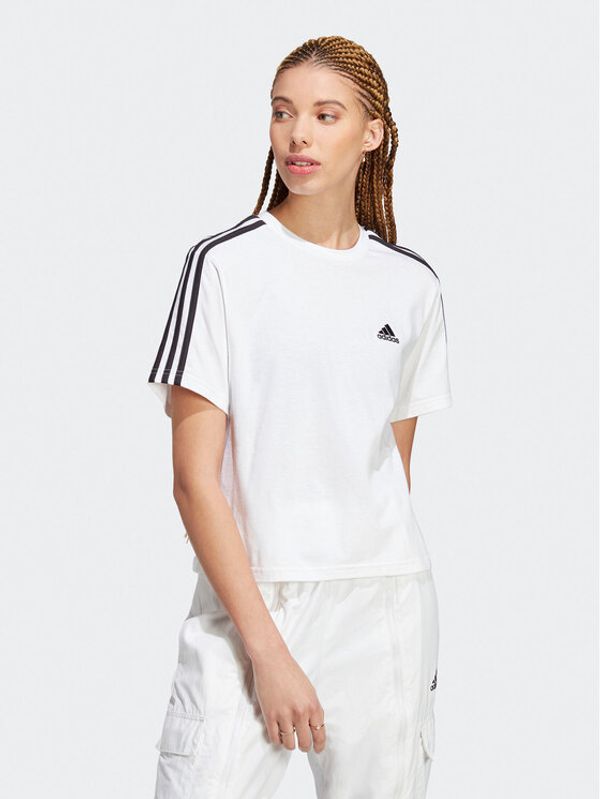 adidas Sportswear adidas Тишърт Essentials 3-Stripes Single Jersey Crop Top HR4915 Бял Loose Fit